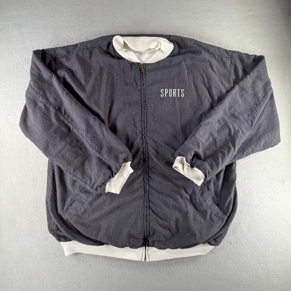 Vintage SPORTS‎ Reversible Bomber Jacket Mens Size XL White Black Streetwear 90s